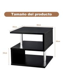  Mesa Auxiliar 3 Estantes Mesita de Noche Mesa de Café para Balcón Salón Dormitorio Negro 50x50x50cm