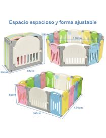  14 Panel Barrera de Seguridad Parque Infantil para Bebé de HDPE con Cerradura Base de Ventosa
