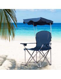  Silla de Camping Plegable con Toldo de Sombra Portavasos Silla de Playa Carga 120 kg para Patio Campamento 53,5 x 53,5 x 130 c