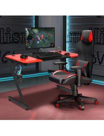  Escritorio de Gaming con Superficie en Fibras de Carbono con Forma de Z para Ordenador para Casa Oficina Negro + Rojo 120 x 60