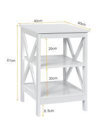  Mesilla de Noche con 3 Niveles con Diseño en X y Estructura Estable para Dormitorio Salón Pasillo Blanco 40 x 40 x 61 cm