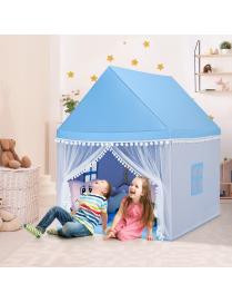  Casa con Forma de Carpa con Espacio Privado para Niños con Sólida Estructura de Madera y Manta de Algodón Azul 120 x 105 x 140