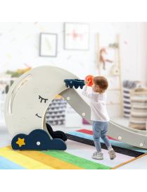  Tobogán Plegable para Niños con Forma de Luna con Escaleras y Canasta de Baloncesto Estable y Seguro Blanco y Azul 180 x 43 x 