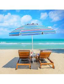  Sombrilla de Playa Parasol Inclinado Portátil con Protección Solar UPF50+ para Exterior Patio Piscina Raya Azul 2 x 2,2 m