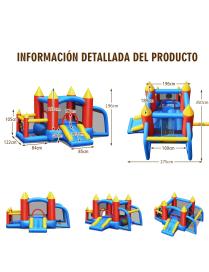  Casa Inflable con Soplador Castillo Hinchable para Niños con Tobogán Pelotas Puerta de Fútbol Exterior 350 x 275 x 196 cm