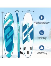  Tabla de Paddle Inflable 305 cm Tabla de Surf Flotante Antideslizante con Accesorios Sup Remo Ajustable 3 Aletas para Jóvenes 