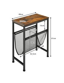  Mesita Auxiliar Industrial con Porta Revistas Mesita Estrecha 2 Niveles Superficie de Madera para Salón Dormitorio 49 x 25,5 x