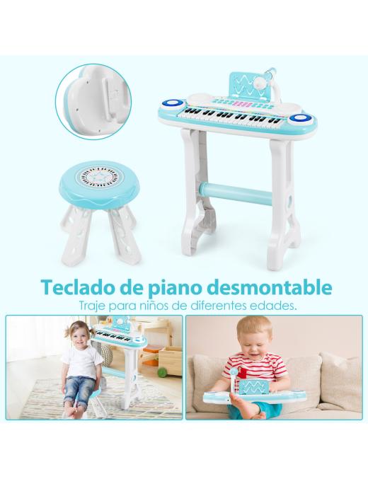  Piano Digital para Niños con 37 Teclas Teclado Electrónico con Taburete Instrumento Juguete Musical Infantil con Micrófono Gra