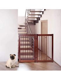  Verja Plegable de Madera Pino para Perros Barrera de Seguridad para Mascotas con 2 Paneles para Escalera y Pasillo Cereza 112 