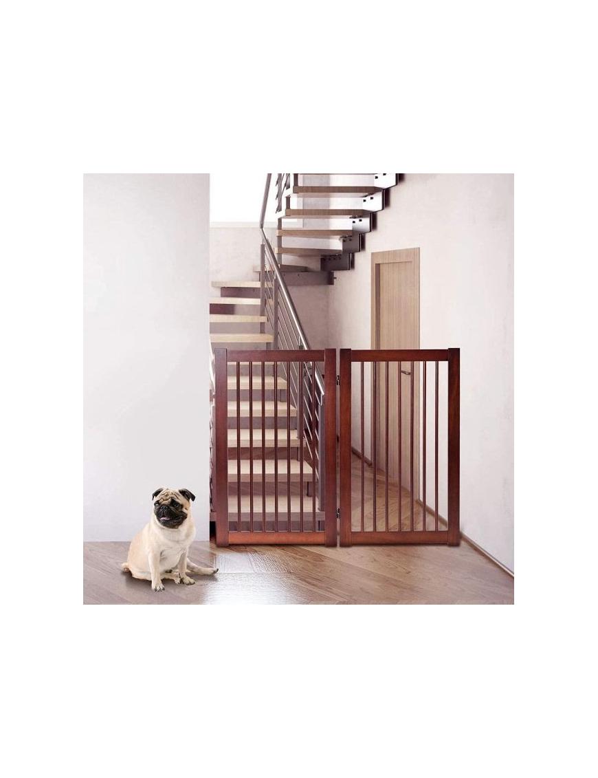 Verja Plegable de Madera Pino para Perros Barrera de Seguridad para Mascotas con 2 Paneles para Escalera y Pasillo Cereza 112 