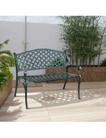 Banco de Jardín en Fundición de Aluminio con Reposabrazos Respaldo Diseño de Rejilla para Patio Pórtico Balcón Césped Verde An