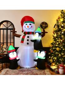  Muñeco de Nieve Navideño Inflable con Pingüinos Luces Luminosas Bolsa de Arena Incorporada Decoración Navideña para Interior J