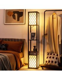  Lámpara de Pie y Estante Moderno Doble Lámpara con 2 Repisas Interruptor de Pedal y Cadena Luz para Dormitorio Salón Oficina 2