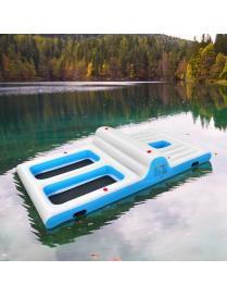  Flotador Inflable Gigante Isla Flotante con Compresor 1300 W Tumbona para Piscina Mar Ideal para 4 Adultos Blanco y Azul 366 x