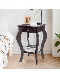  Mesita Auxiliar Mesa de Noche con Cajón Repisa Estructura de Madera Mesita de Sofá para Dormitorio Salón Café 42,5 x 42,5 x 65