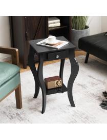  Mesita Auxiliar Mesa de Noche con Cajón Repisa Estructura de Madera Mesita de Sofá para Dormitorio Salón Negro 42,5 x 42,5 x 6