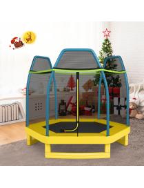 Cama Elástica 223 cm para Niños con Red de Seguridad Estructura en Acero Galvanizado Trampolín para Interior y Exterior Verde