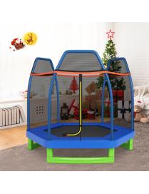 Cama Elástica 223 cm para Niños con Red de Seguridad Estructura en Acero Galvanizado Trampolín para Interior y Exterior Azul