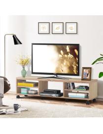  Mueble TV con Repisas Centro Diversión para TV hasta 140 cm Stand Universal Moderno y Compacto con Ruedas 150 x 32 x 40 cm Nat