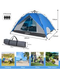  Carpa Pop Up Instantánea de Camping para 4 Personas con Doble Capa Carpa Impermeable para Playa 260 x 223 x 154 cm Azul