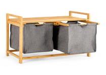  Cesta de Ropa Sucia de Bambú Doble Compartimiento Organizador con Bolsas Removibles para Lavandería Baño 64 x 33 x 73 cm Natur