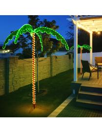  Palmera Tropical Artificial con Led 218 cm Palmera Iluminada Realística con Luces Base Plegable Decorativa para Casa Fiestas N