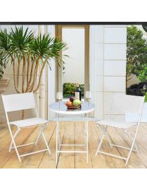  Set 3 Piezas de Bistró Plegable Set Conversación de Jardín con Mesa y 2 Sillas Juego Muebles para Patio Interior Exterior Blan