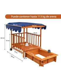  Arenero para Niños con Casa de Juegos Toldo Ruedas Traseras Barandillas de Seguridad para Patio Playa al Aire Libre