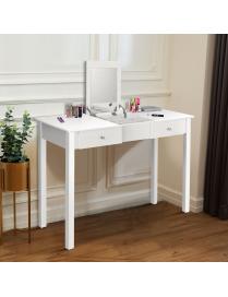  Mesa de Tocador con Espejo Mesa de Maquillaje para Cosméticos Escritorio con 2 Cajones 9 Compartimentos 112 x 48 x 82 cm Blanc