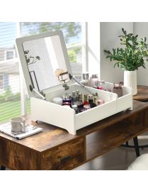  Pequeño Tocador Compacto Caja de Maquillaje con Espejo con Apertura Abatible para Dormitorio Gran Almacenamiento 60 x 40 x 16 