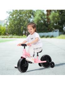  Bicicleta de Equilibrio para Niños con Pedales 4 en 1 Triciclo Infantil con Ruedas Manillar Ajustable Asiento de PU Rosa
