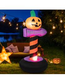  180 cm Señal de Carretera de Halloween con Calabaza Inflable Decoración de Fiesta Hinchable con Luz LED para Patio Jardín Fies