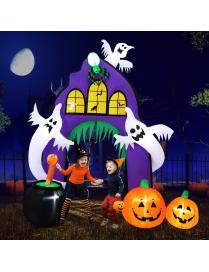 Pasaje de Arco Inflable de Halloween Decoración Hinchable Festiva con Arañas Fantasmas Calabazas Caldera Luces para Patio Césp