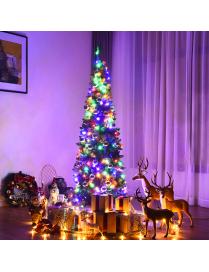  198 cm Árbol de Navidad Artificial Abeto de Bisagra Iluminado con 708 Ramas con 250 Luces Led Coloreadas Base Plegable de Meta