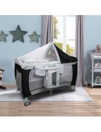  Cuna plegable con mosquitera 120x60x76cm cama de bebé ajustable dos niveles - Negro