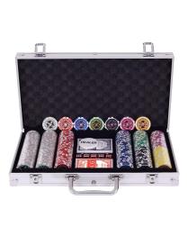  300 Piezas Fichas de Póker Set de 7 Colores Laser-Chips con Caja de Aluminio con Forro Acolchado