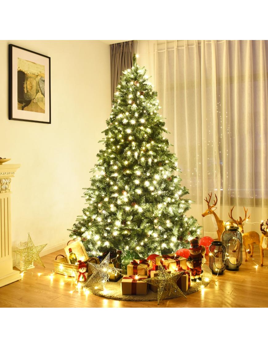  2,25m Árbol de Navidad Iluminación con Soporte Abeto Artificial Decoración para Navidad Hogar Fiesta Verde