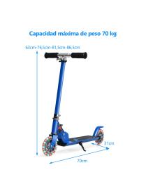  Patinete Plegable de Aluminio Altura Ajustable con 2 Ruedas City Scooter Roller para Niño 70 x 10 x 63-85cm Azul