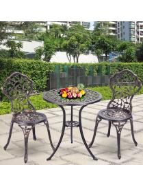  Juego de mesa y 2 sillas de jardín Juego de 3 piezas para exterior en metal color bronce