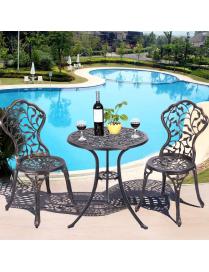  Juego de mesa y 2 sillas de jardín Juego de 3 piezas para exterior en metal color bronce