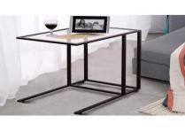  Mesa de Centro en Vidrio y Acero Soporte de PC Mesa Lateral Auxiliar para Sala de Estar 55,5 x 35 x 65 cm