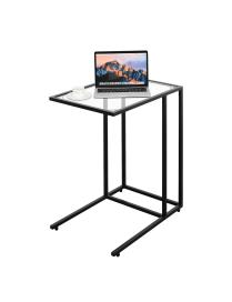  Mesa de Centro en Vidrio y Acero Soporte de PC Mesa Lateral Auxiliar para Sala de Estar 55,5 x 35 x 65 cm