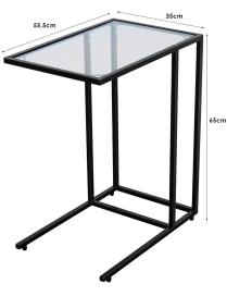  Mesa de Centro en Vidrio y Acero Soporte de PC Mesa Lateral Auxiliar para Sala de Estar 55,5 x 35 x 65 cm