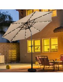 3M Solar LED Sombrilla de Playa Plegable Quitasol Parasol para Jardín Patio Balcón Beige