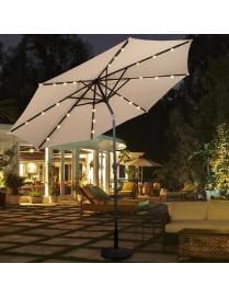  3M Solar LED Sombrilla de Playa Plegable Quitasol Parasol para Jardín Patio Balcón Beige