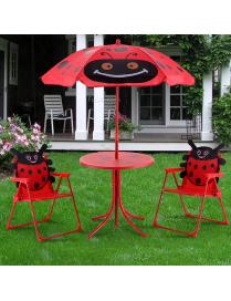  Conjunto de mesa con sombrilla y 2 sillas de jardín plegables para niños rojo