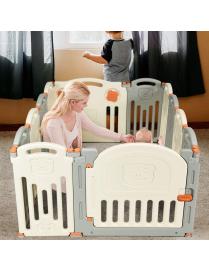  12 Panel Parque Infantil para Bebé Barrera de Seguridad con Cerradura Beige Gris