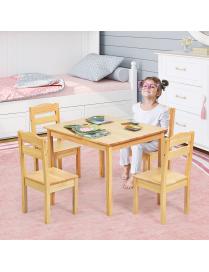  Mueble para Niños Mesa y 4 Sillas de Madera Escritorio para Infantil Dormitorio Sala de Juego Natural