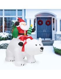  Papá Noel sobre Oso Polar con Cabeza Rotativa Inflable Decoración con Poliéster Impermeable y Luces LED