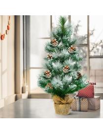  60 cm Árbol de Navidad Nevado con Piñas Decorativas Base Estable en Cemento y Lino Decoración para Interior y Escritorios